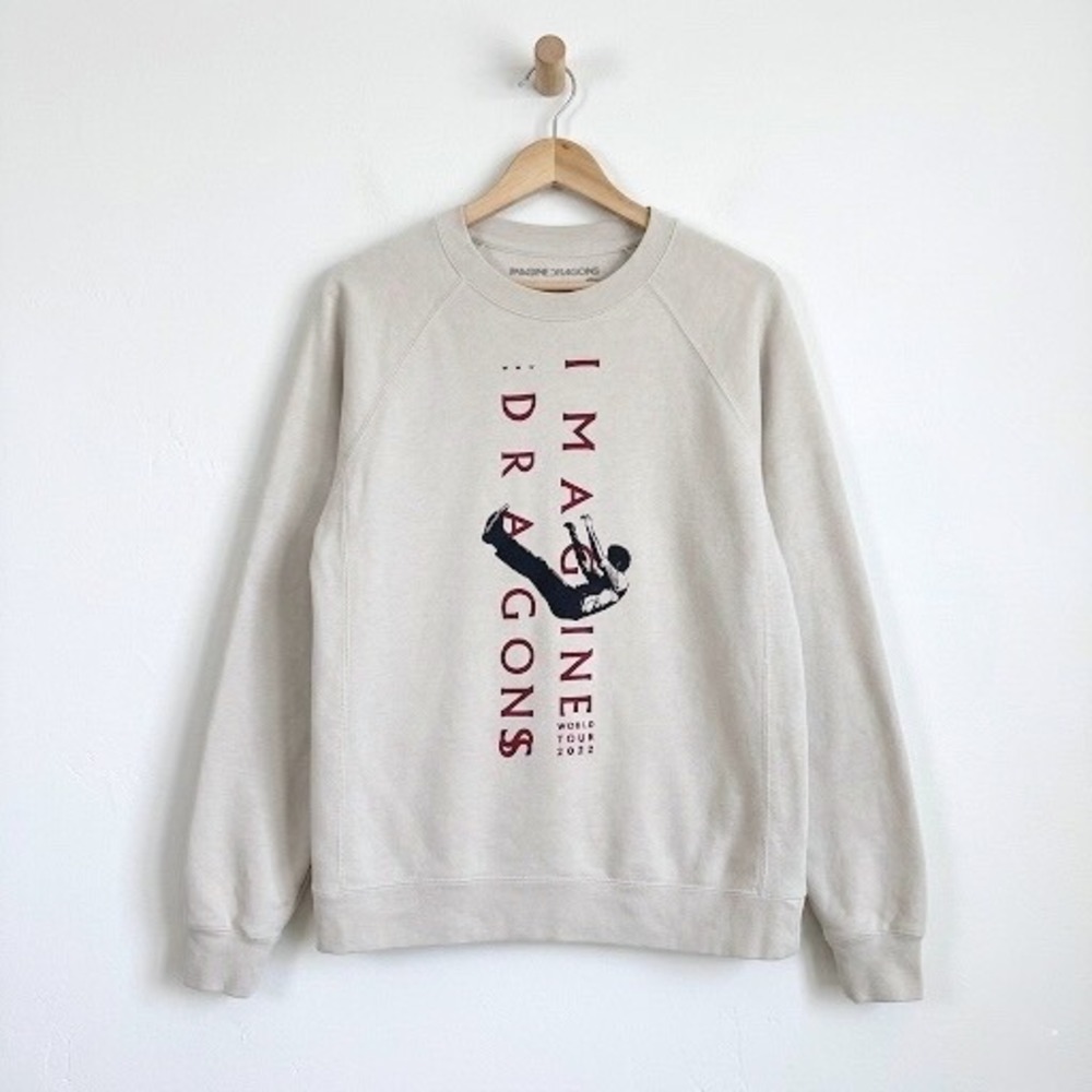 Imagine Dragons Mercury World Tour 2022 Crewneck Sweatshirt Medium Beige Stains